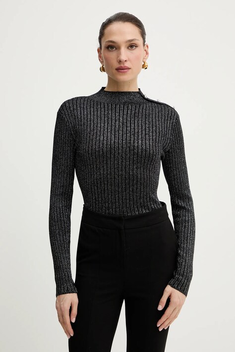 Morgan sweter damski kolor czarny lekki z półgolfem MCORIA