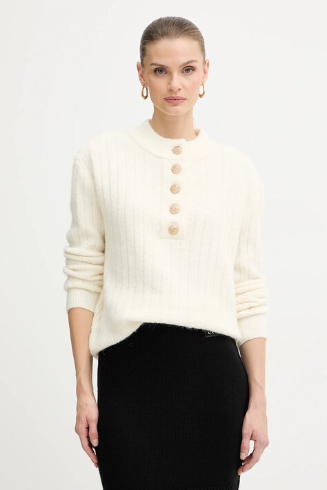 Morgan sweter z dodatkiem wełny damski kolor beżowy MESANGE