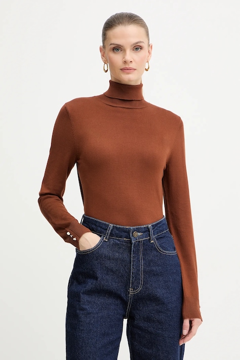 Morgan sweter damski kolor brązowy lekki z golfem MFLORIA