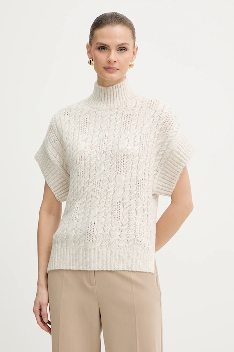 Morgan sweter damski kolor beżowy ciepły z golfem MPIKI