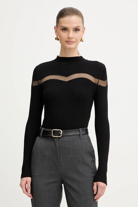 Morgan sweter z domieszką wełny damski kolor czarny lekki z półgolfem MVAL