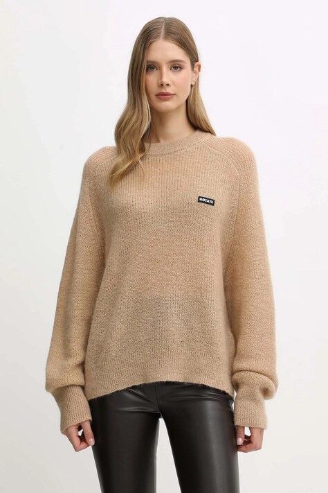 Rotate sweter z dodatkiem wełny kolor beżowy lekki 1146391753