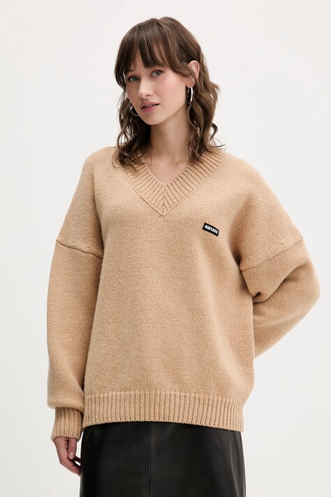 Rotate sweter wełniany kolor beżowy 1147631753