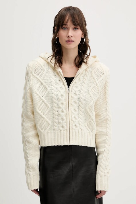 Rotate sweter z dodatkiem wełny damski kolor beżowy 114302857