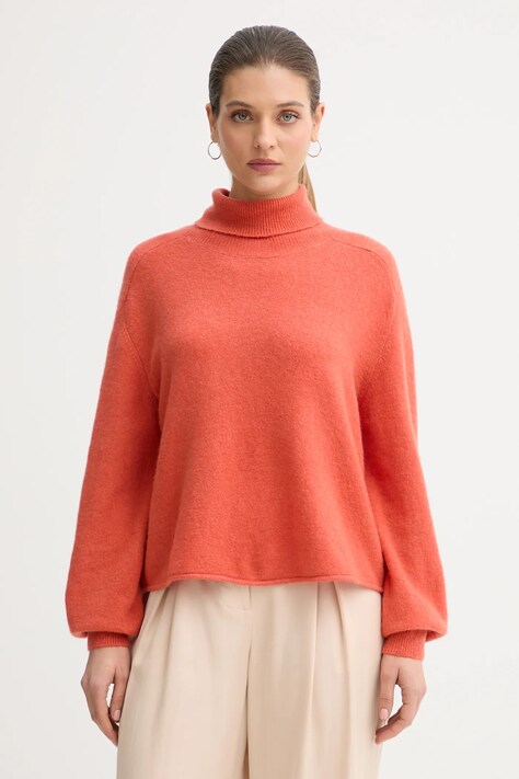 United Colors of Benetton sweter damski kolor pomarańczowy lekki z golfem 11CZD204F