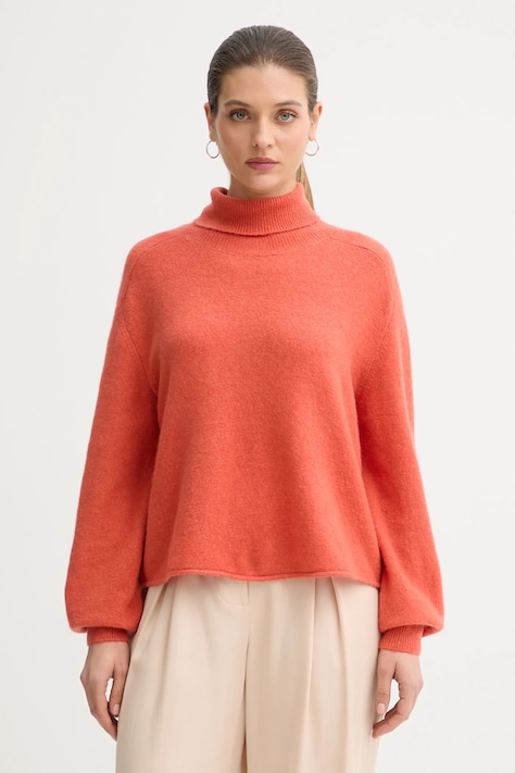 Sveter United Colors of Benetton oranžová farba, ľahký, s rolákom, 11CZD204F