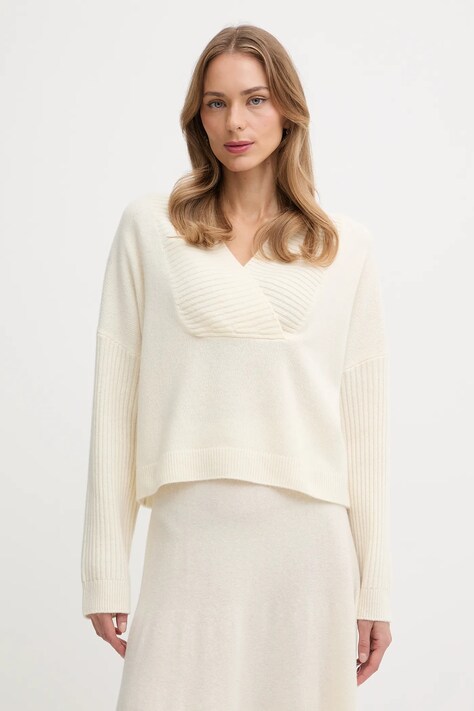 United Colors of Benetton sweter z dodatkiem wełny damski kolor beżowy 1444D403H