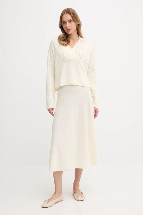 United Colors of Benetton sweter z dodatkiem wełny damski kolor beżowy 1444D403H