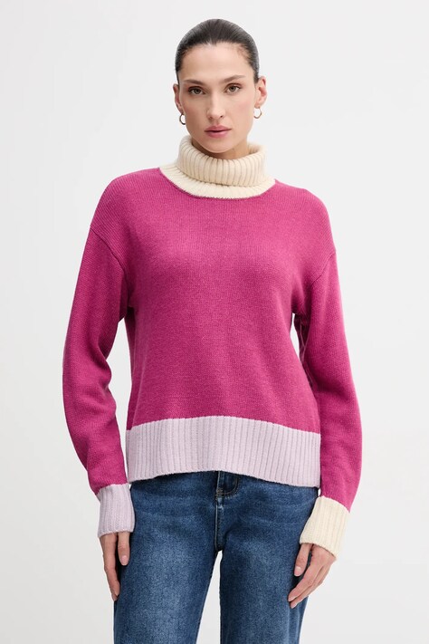 United Colors of Benetton sweter z dodatkiem wełny damski kolor różowy z golfem 16YCE204I