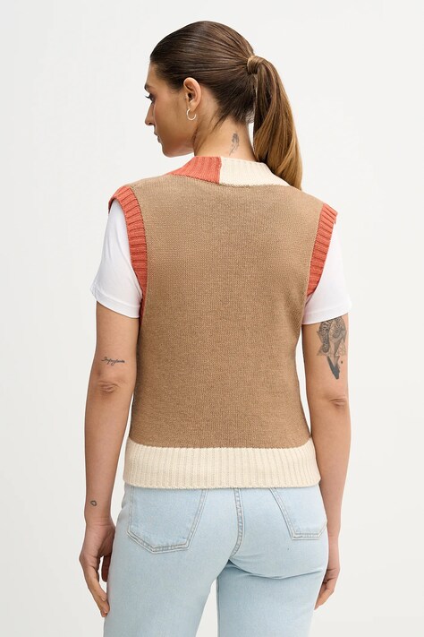 United Colors of Benetton kamizelka z dodatkiem wełny damski kolor beżowy 16YCE403M