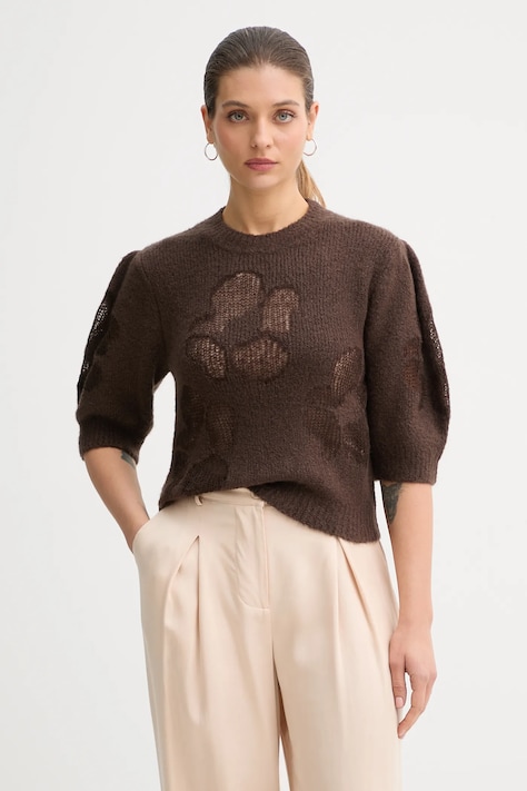 United Colors of Benetton sweter z dodatkiem wełny damski kolor brązowy lekki 18L4E10EV