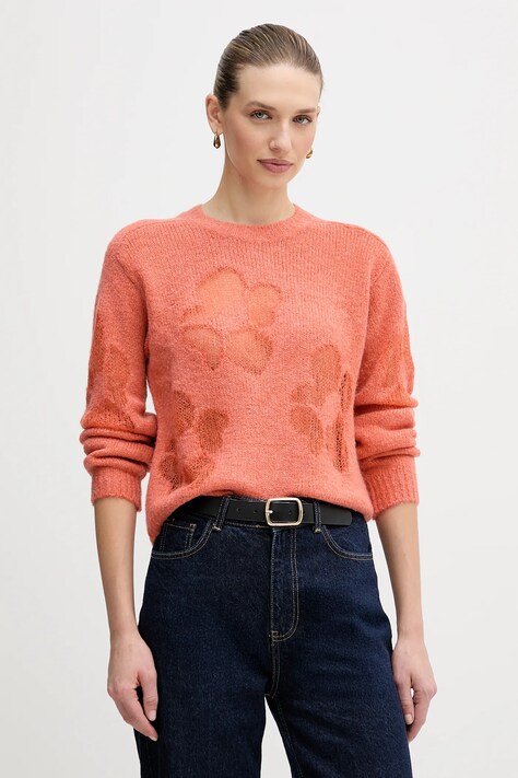 United Colors of Benetton sweter z dodatkiem wełny damski kolor pomarańczowy 18L4E10EW