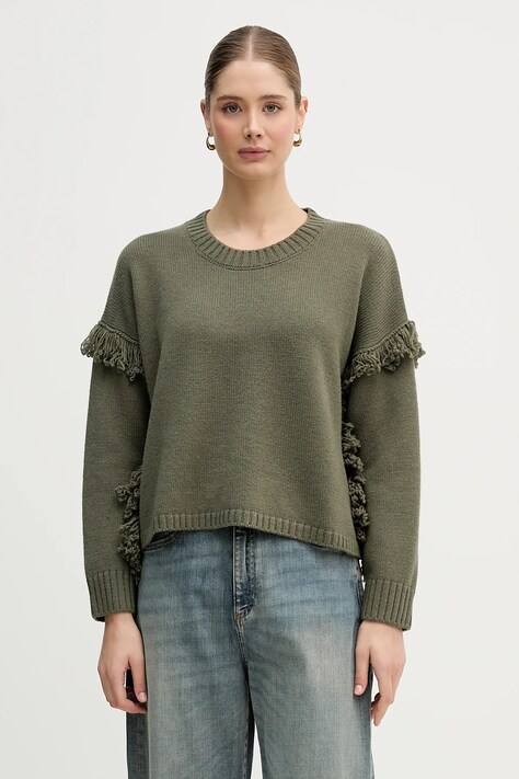 United Colors of Benetton sweter z dodatkiem wełny damski kolor zielony 191VD10EZ