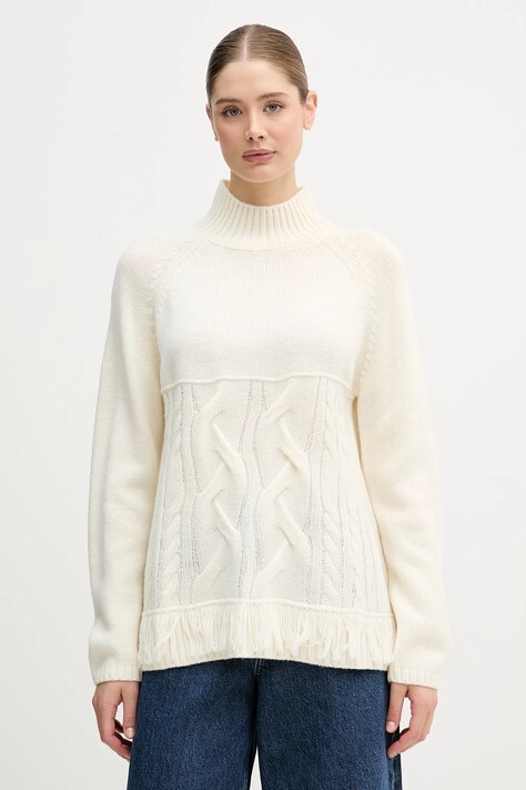 United Colors of Benetton sweter z dodatkiem wełny damski kolor beżowy z półgolfem 191VD204A