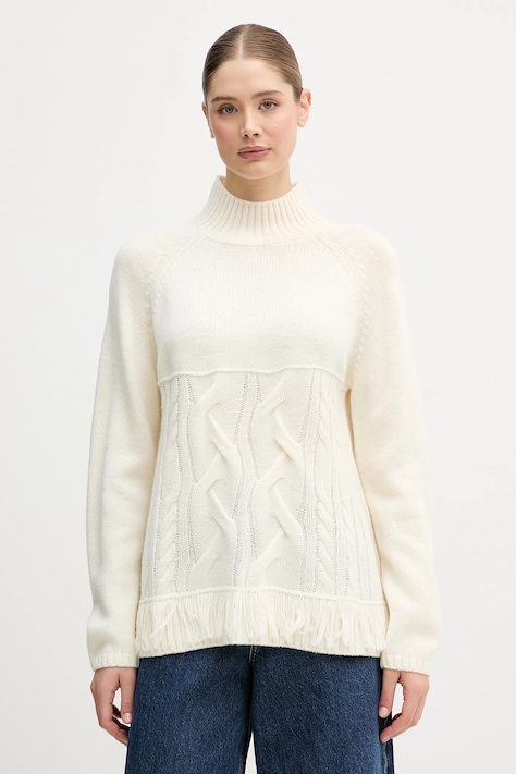 United Colors of Benetton sweter z dodatkiem wełny damski kolor beżowy z półgolfem 191VD204A