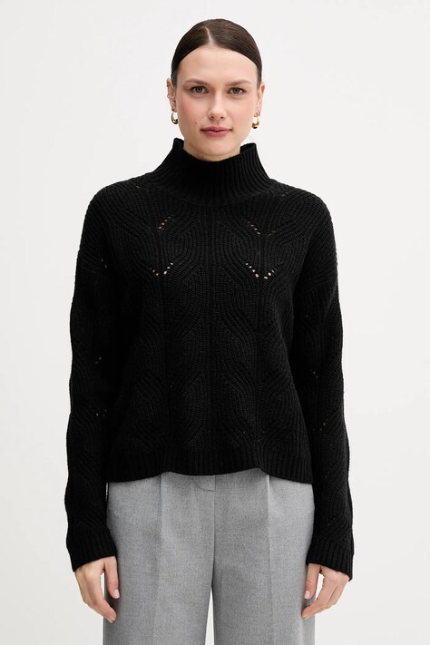 United Colors of Benetton sweter z dodatkiem wełny damski kolor czarny lekki z półgolfem 1FDFD10F2