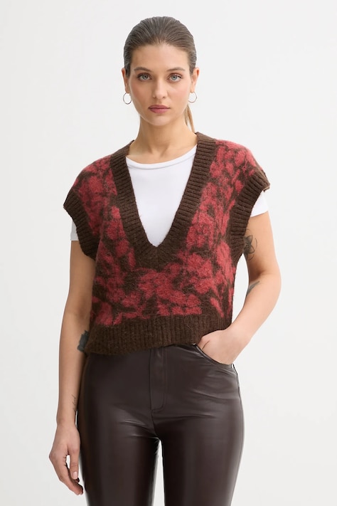 Γιλέκο με πρόσμιξη μοχέρ United Colors of Benetton χρώμα: καφέ, 1VAAE403E