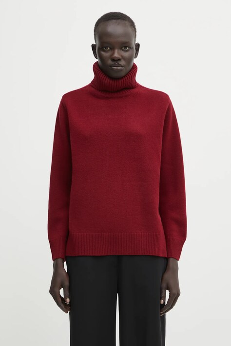 Maison Kitsuné sweter wełniany Merino Wool Comfort Turtleneck damski kolor bordowy z golfem PW00813KT1171