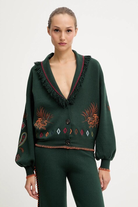 Never Fully Dressed kardigan damski kolor zielony NFDKN724