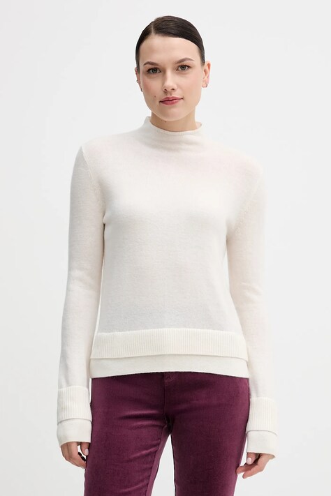 Sisley sweter z dodatkiem wełny damski kolor beżowy lekki z półgolfem 122WL202B