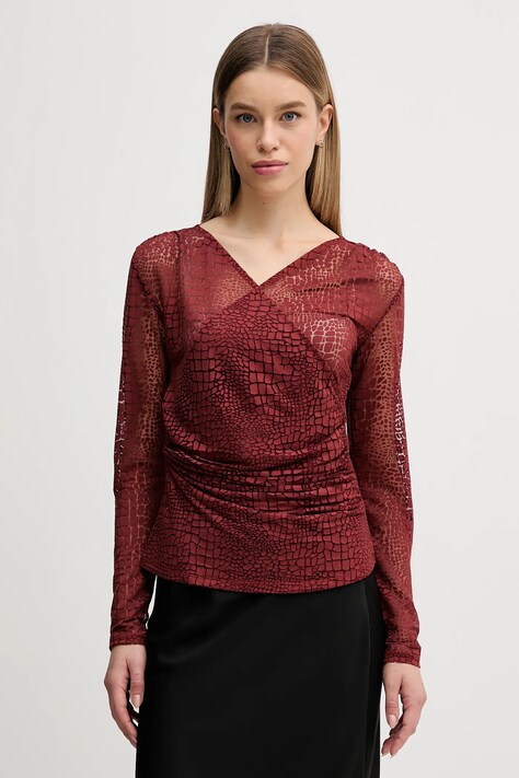 Sisley bluză culoarea portocaliu, cu imprimeu, 3NDXL401A