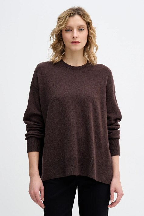 Sisley sweter z dodatkiem wełny damski kolor brązowy lekki 18AYM103K