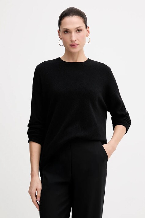 Sisley sweter z dodatkiem wełny damski kolor czarny lekki 18AYM103K