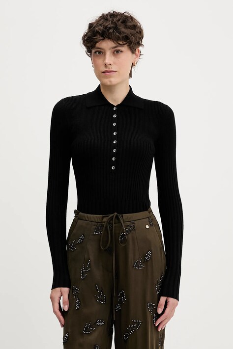 Sisley sweter z dodatkiem wełny damski kolor czarny lekki 1QNQL300E