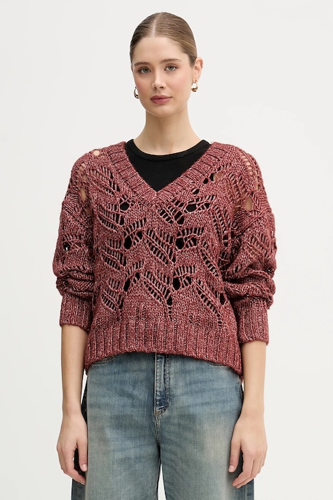 Sisley sweter z dodatkiem wełny damski kolor czerwony 1H5BL401E