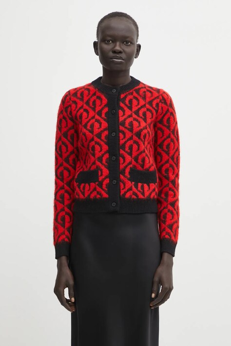 Kardigan s prímesou vlny Marine Serre Moon Lozenge Knit červená farba, WTK086ACKNI0539