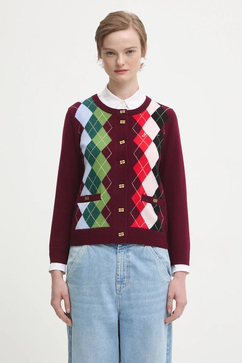 GANNI kardigan wełniany Cashmere Wool Mix damski kolor bordowy lekki K2532
