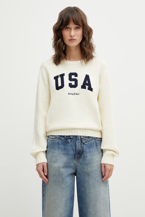 Βαμβακερό πουλόβερ Sporty & Rich USA Knitted χρώμα: μπεζ, WS06567643WH37