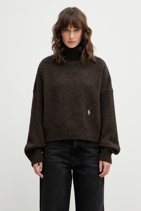 Sporty & Rich pulover de lână SRC Wool culoarea maro, cu guler, WS06465302BR03