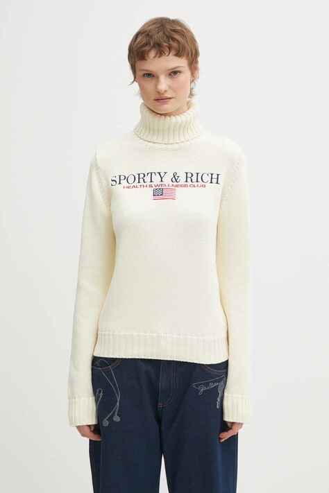 Bavlněný svetr Sporty & Rich S&R Nautical Knitted dámský, béžová barva, s golfem, WS07263178WH37
