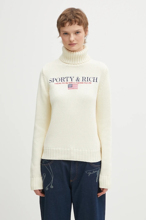 Bavlněný svetr Sporty & Rich S&R Nautical Knitted dámský, béžová barva, s golfem, WS07263178WH37