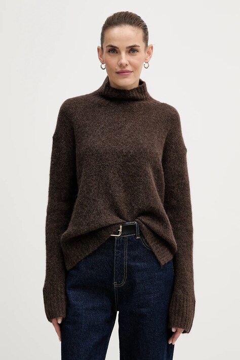 Mos Mosh sweter z dodatkiem wełny Erim damski kolor brązowy ciepły z golfem 175400