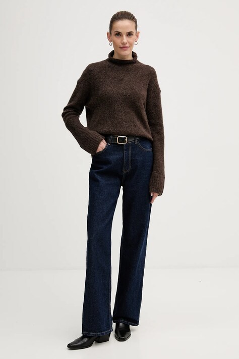 Mos Mosh sweter z dodatkiem wełny Erim damski kolor brązowy ciepły z golfem 175400