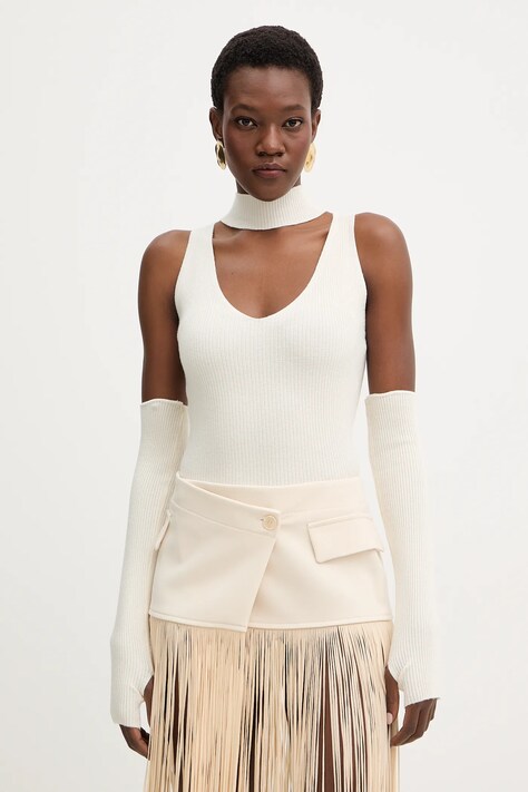 Haveone kamizelka damski kolor beżowy lekki z półgolfem MFP-P162