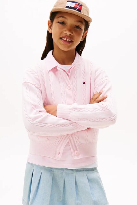 Детска памучна жилетка Tommy Hilfiger в розово от лека материя KG0KG08546