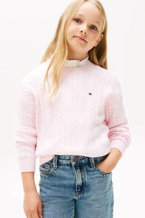 Dětský bavlněný svetr Tommy Hilfiger růžová barva, KG0KG08547