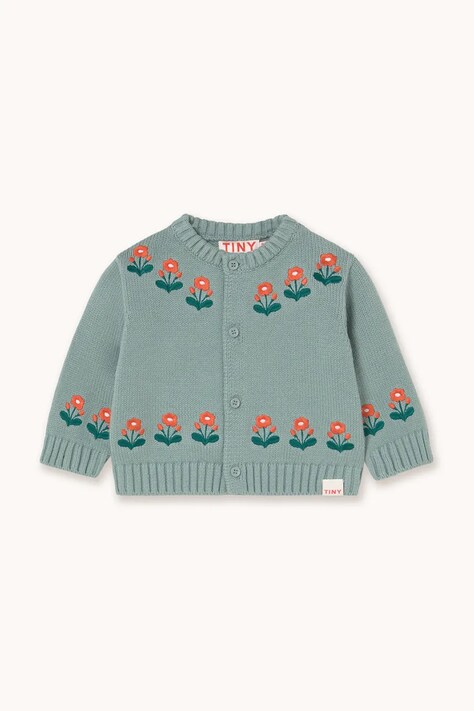 Tinycottons kardigan niemowlęcy FLOWERS BABY CARDIGAN kolor niebieski AW25-103