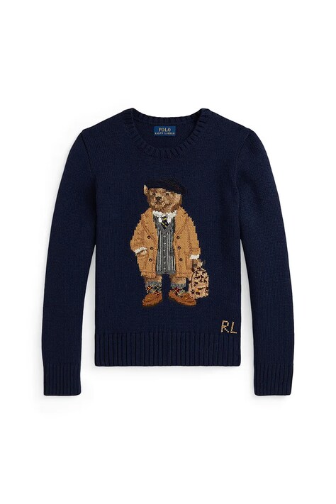 Παιδικό βαμβακερό πουλόβερ Polo Ralph Lauren χρώμα: ναυτικό μπλε, 313978870001