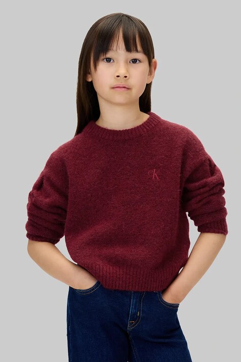 Calvin Klein Jeans sweter z dodatkiem wełny dziecięcy kolor bordowy IG0IG03048