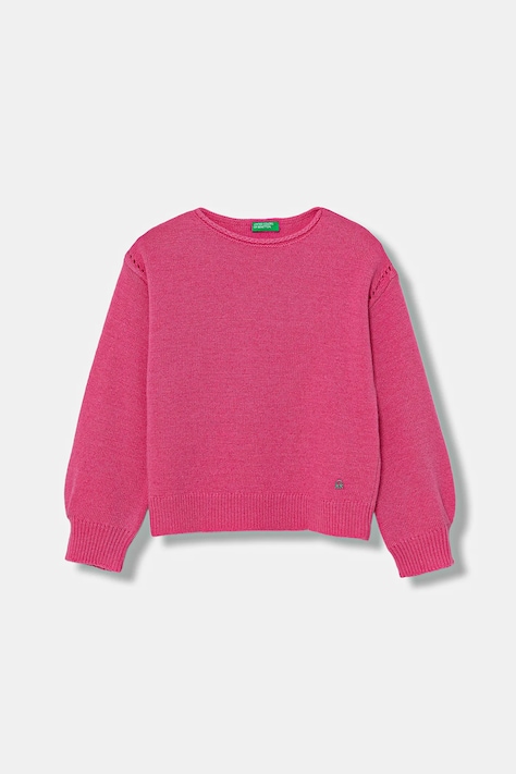 Detský sveter s prímesou vlny United Colors of Benetton ružová farba, ľahký, 126WC108Q