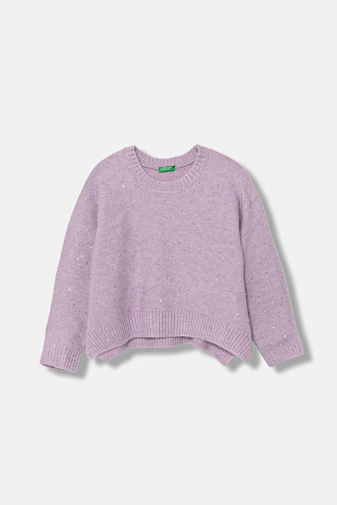 Detský sveter s prímesou vlny United Colors of Benetton fialová farba, 1VPUC108V