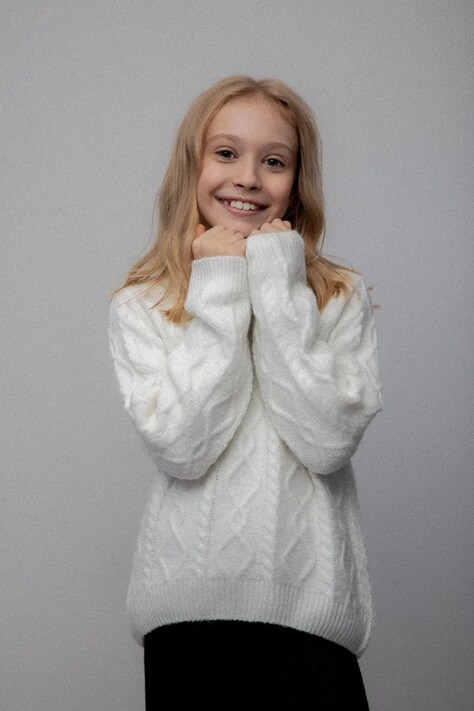 Coccodrillo pulover pentru copii din amestec de lână culoarea bej, WINTER COSY GRIL JUNIOR