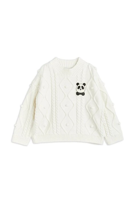 Mini Rodini pulover copii Panda culoarea alb, 2562012011