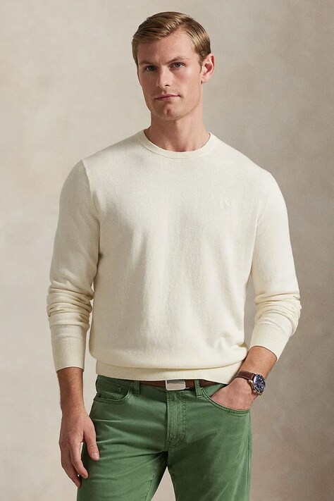 Bavlněný svetr Polo Ralph Lauren pánský, béžová barva, 710973589