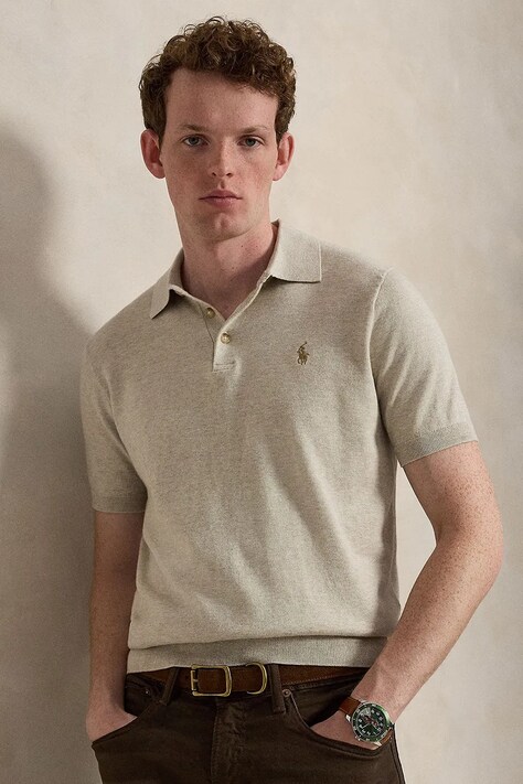 Polo Ralph Lauren sweter z krótkim rękawem męski bawełniany beżowy 710980682