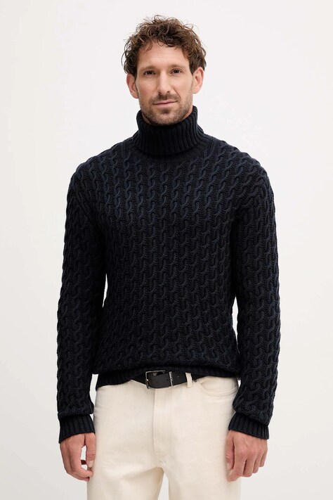 BOSS sweter wełniany BECKHAM X BOSS męski kolor granatowy z golferm 50554338
